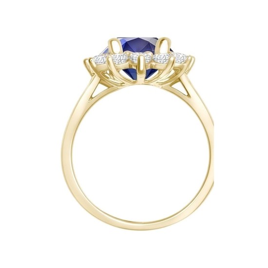 9ct Yellow Gold 0.62ct Lab Diamond & 1.25ct 8x6mm Sapphire Claw Set Cluster Halo Oval Ring