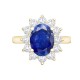 9ct Yellow Gold 0.62ct Lab Diamond & 1.25ct 8x6mm Sapphire Claw Set Cluster Halo Oval Ring