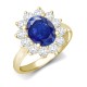 9ct Yellow Gold 0.96ct Lab Diamond & 2.00ct 9x7mm Sapphire Claw Set Cluster Halo Oval Ring