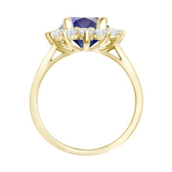 9ct Yellow Gold 0.96ct Lab Diamond & 2.00ct 9x7mm Sapphire Claw Set Cluster Halo Oval Ring