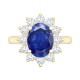 9ct Yellow Gold 0.96ct Lab Diamond & 2.00ct 9x7mm Sapphire Claw Set Cluster Halo Oval Ring