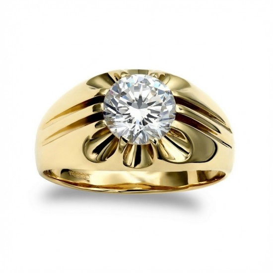 9ct Yellow Gold Gents 1.00ct Lab Grown Claw Set Diamond Ring