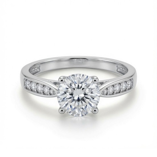 9ct White Gold 1.00ct Lab Diamond & 0.14ct Diamond Wed-Fit Round Brilliant Cut Engagement Ring