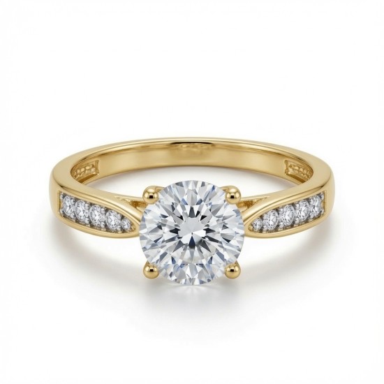 9ct Yellow Gold 1.00ct Lab Diamond & 0.14ct Diamond Wed-Fit Round Brilliant Cut Engagement Ring
