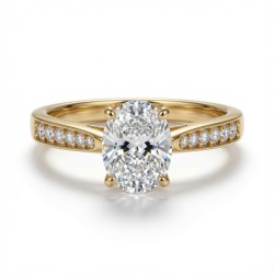 9ct Yellow Gold 1.00ct Lab Diamond & 0.14ct Diamond Wed-Fit Oval Engagement Ring