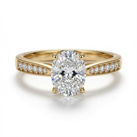 9ct Yellow Gold 1.00ct Lab Diamond & 0.14ct Diamond Wed-Fit Oval Engagement Ring