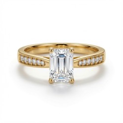 9ct Yellow Gold 1.00ct Lab Diamond & 0.14ct Diamond Wed-Fit Emerald Cut Engagement Ring