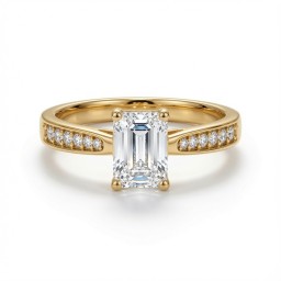 9ct Yellow Gold 1.00ct Lab Diamond & 0.14ct Diamond Wed-Fit Emerald Cut Engagement Ring