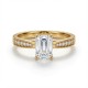 9ct Yellow Gold 1.00ct Lab Diamond & 0.14ct Diamond Wed-Fit Emerald Cut Engagement Ring