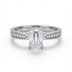 9ct White Gold 1.00ct Lab Diamond & 0.14ct Diamond Wed-Fit Emerald Cut Engagement Ring