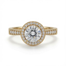 9ct Yellow Gold 1.00ct Lab Diamond & 0.23ct Diamond Wed-Fit Round Halo Ring