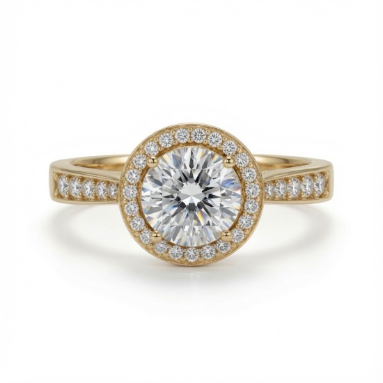 9ct Yellow Gold 1.00ct Lab Diamond & 0.23ct Diamond Wed-Fit Round Halo Ring