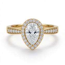 9ct Yellow Gold 1.00ct Lab Diamond & 0.24ct Diamond Wed-Fit Pear Halo Ring