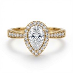9ct Yellow Gold 1.00ct Lab Diamond & 0.24ct Diamond Wed-Fit Pear Halo Ring