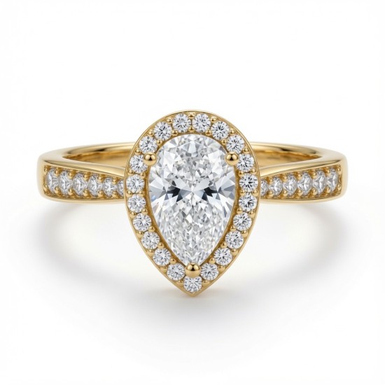 9ct Yellow Gold 1.00ct Lab Diamond & 0.24ct Diamond Wed-Fit Pear Halo Ring