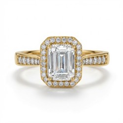 9ct Yellow Gold 1.00ct Lab Diamond & 0.23ct Diamond Wed-Fit Emerald Cut Halo Ring