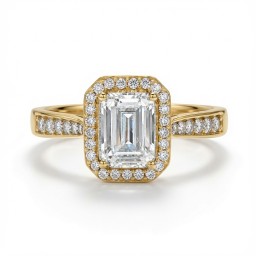 9ct Yellow Gold 1.00ct Lab Diamond & 0.23ct Diamond Wed-Fit Emerald Cut Halo Ring