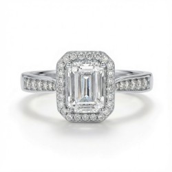 9ct White Gold 1.00ct Lab Diamond & 0.23ct Diamond Wed-Fit Emerald Cut Halo Ring