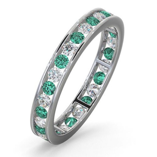 PTFE001E-100-HSI | Platinum Channel Set Full Eternity Ring Diamond 0.50ct Emerald 0.70ct H Si
