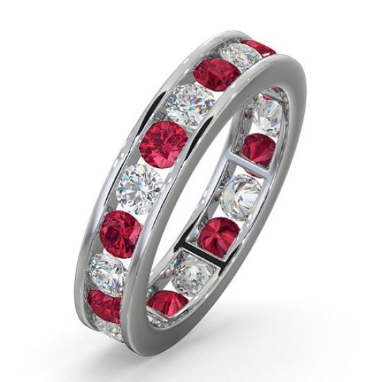 PTFE001R-200-HSI | Platinum Channel Set Full Eternity Ring Diamond 1.00ct Ruby 1.50ct H Si