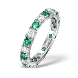 PTFE002E-100-GVS-I | Platinum Claw Set Full Eternity Ring Diamond 0.50ct Emerald 0.70ct G VS