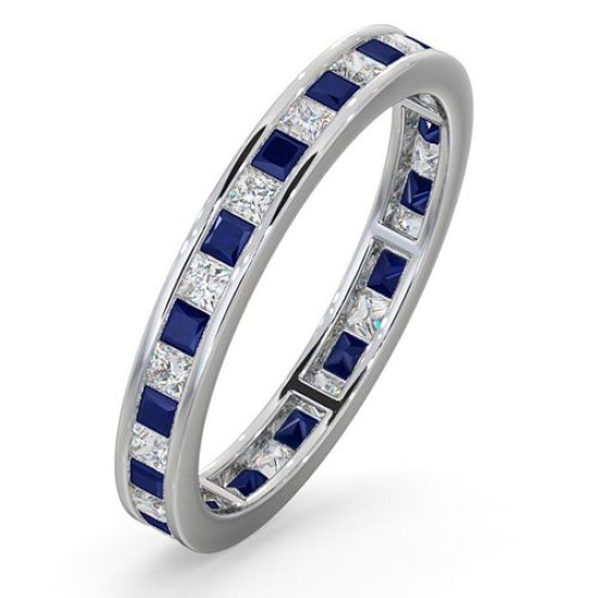 PTFE005S-100-HSI | Platinum Channel Set Princess Cut Full Eternity Ring Diamond 0.50ct Saph 0.70ct H Si