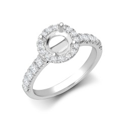 PTM953-100 | 950 Platinum Gold 0.58ct Diamond Micro-set Halo and Shoulders Wed-fit Ring Mount + 1.00ct Diamond