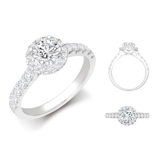 PTR953-070-GSI1 | 950 Platinum Gold 0.54ct Diamond Micro-set Halo and Shoulders Wed-fit Ring Mount + 0.70ct Diamond