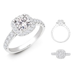 PTR957-050-GSI1 | 950 Platinum Gold 0.34ct Diamond Micro-set Cushion-shaped Halo and Shoulders Wed-fit Ring Mount + 0.50ct Diamond