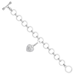 SILB007 | 925 Silver CZ Set heart Bracelet