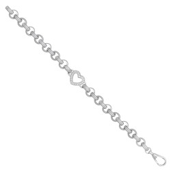 SILB008 | 925 Silver CZ Set Heart Belcher Bracelet