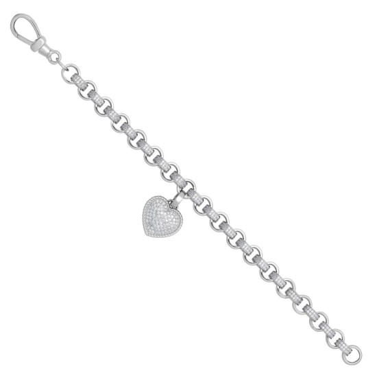 SILN002-7.5 | 925 Silver CZ Set Belcher Heart Bracelet