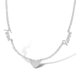 SNP032 | 925 Silver Personalised Nameplate 2 names and a heart + 16" Chain