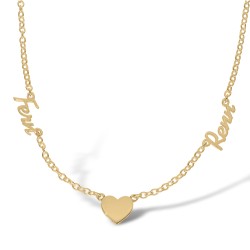 SNP032-GP | 925 Silver Yellow Gold Plated Personalised Nameplate 2 names and a heart + 16" Chain SNP032-GP | 925 Silver Yellow Gold Plated Personalised Nameplate 2 names and a heart + 16" Chain