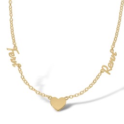 SNP032-GP | 925 Silver Yellow Gold Plated Personalised Nameplate 2 names and a heart + 16" Chain