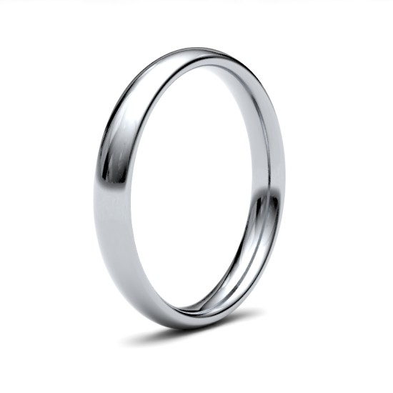 WCT18W3(R+) | 18ct White Gold Standard Weight Court Profile Mirror Finish Wedding Ring