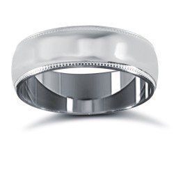 WPCT18W6-02(F-Q) | 18ct White Gold Premium Weight Court Profile Mill Grain Wedding Ring