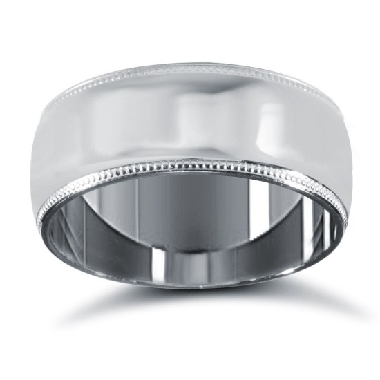 WCT18W8-02 | 18ct White Gold Standard Weight Court Profile Mill Grain Wedding Ring