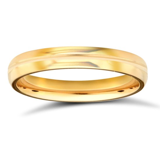 WCT18Y3-05(R+) | 18ct Yellow Gold Standard Weight Court Profile Centre Groove Wedding Ring