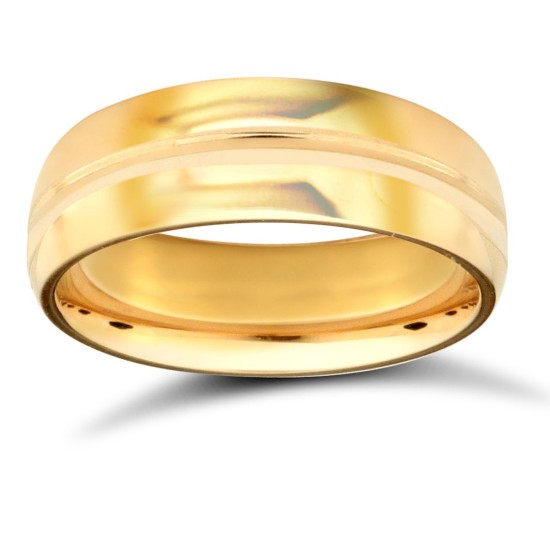 WCT18Y6-05(F-Q) | 18ct Yellow Gold Standard Weight Court Profile Centre Groove Wedding Ring