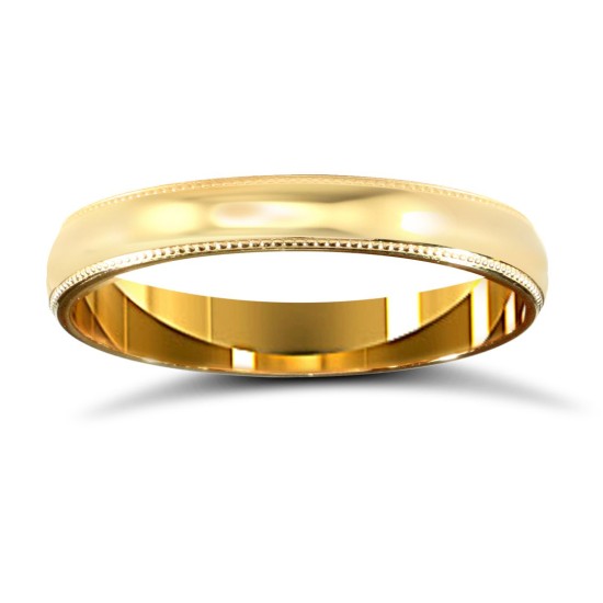 WCT22Y3-02 | 22ct Yellow Gold Standard Weight 3mm Court Profile Mill Grain Wedding Ring