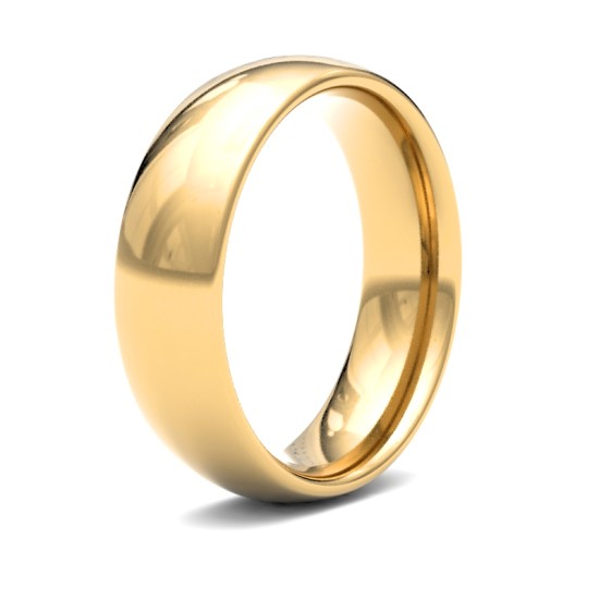 WCT22Y6(R+) | 22ct Yellow Gold Standard Weight 6mm Court Profile Mirror Finish Wedding Ring