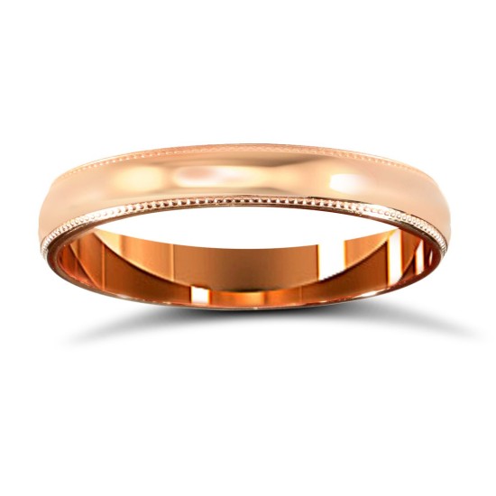 WCT9R3-02(R+) | 9ct Rose Gold Standard Weight Court Profile Mill Grain Wedding Ring