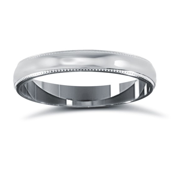 WCT9W3-02(F-Q) | 9ct White Gold Standard Weight Court Profile Mill Grain Wedding Ring