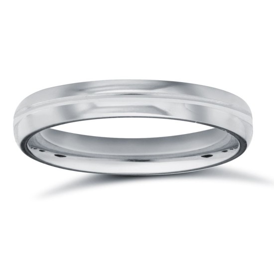 WCT9W3-05(F-Q) | 9ct White Gold Standard Weight Court Profile Centre Groove Wedding Ring