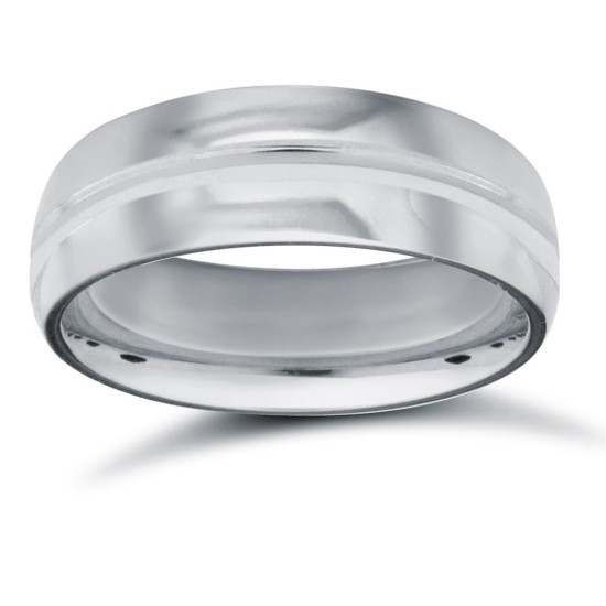 WCT9W6-05(R+) | 9ct White Gold Standard Weight Court Profile Centre Groove Wedding Ring