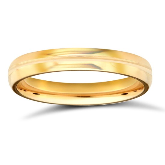 WCT9Y3-05(F-Q) | 9ct Yellow Gold Standard Weight Court Profile Centre Groove Wedding Ring