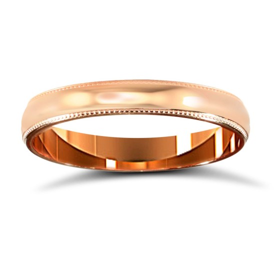 WDS18R3-02(R+) | 18ct Rose Gold Standard Weight D-Shape Profile Mill Grain Wedding Ring