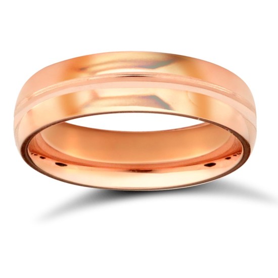 WDS18R5-05(F-Q) | 18ct Rose Gold Standard Weight D-Shape Profile Centre Groove Wedding Ring