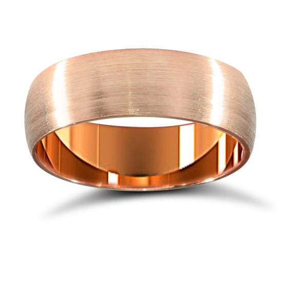 WDS18R6-01(F-Q) | 18ct Rose Gold Standard Weight D-Shape Profile Satin Wedding Ring